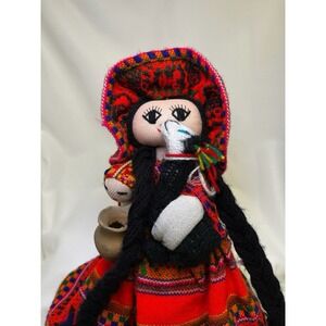 Peruvian Handcrafted Cloth Mother Holding Children‎ and Llama and Pot 13 "